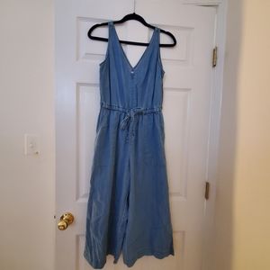 Gap Chambray Tie-Waist Jumpsuit - Denim Sleeveless Wide Leg